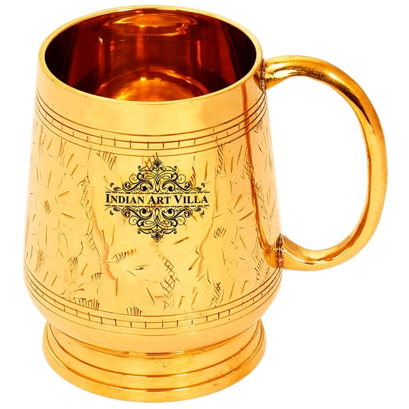 Indian Art Villa Brass Designer Mug, Drinkware, 17 oz Capacity Each, Elegant Tableware
