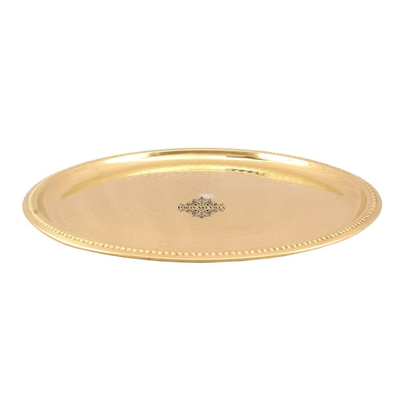 Indian Art Villa Brass Dinner Plate, Hammered Design - 12.1" Diameter, Luxurious Tabletop Accent