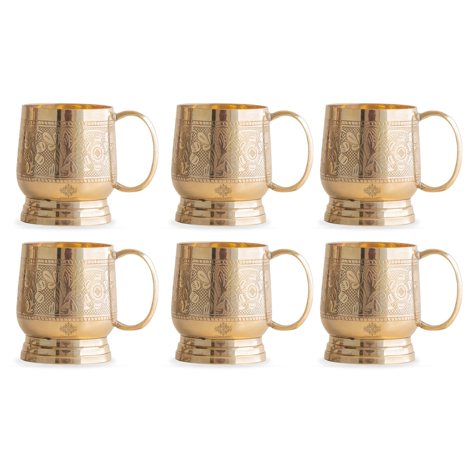 Indian Art Villa Brass Embossed Design Cups with Handles, Drinkware, Gold,  6.7 oz  Set of 6 - Walmart.com