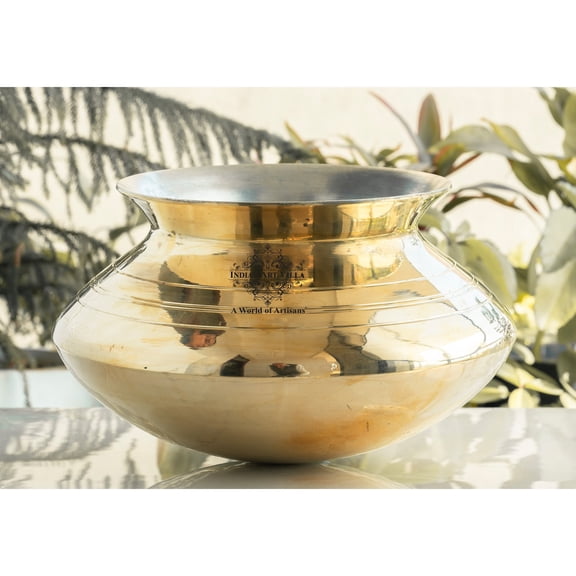 Indian Art Villa Brass Lining Design Patila Handi with Tin Lining, Gold, Cookware 236.70 oz