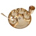 thumbnail image 1 of Indian Art Villa Brass Matt Finish 7 Pieces Dinner Set, 1 Thali, 3 Bowl, 1 Rice Plate, 1 Glass & 1 Spoon, Traditional Indian Dinnerware, 1 of 5