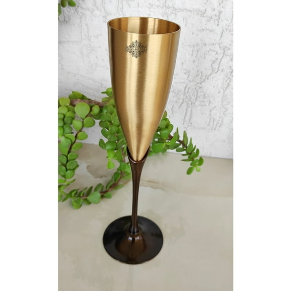 Indian Art Villa Brass Matte Finish Flute Champagne Glass, Drinkware, Antique Gold, 6.8 oz