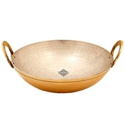 Indian Art Villa Brass Wok/Kadai - Tin Lined, Hammered Design, 132 oz - Traditional Cookware