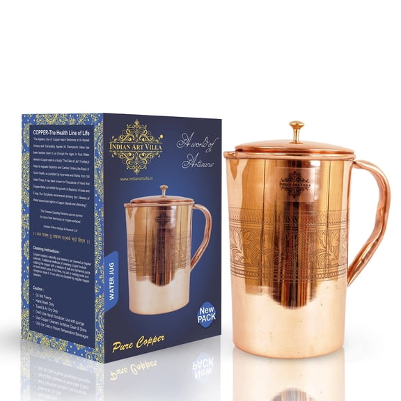 Indian Art Villa Copper Embossed Jug Drinkware – Brown, 51 oz