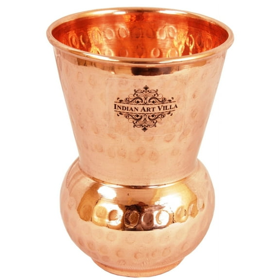 Indian Art Villa Handmade Copper Round Hammered Mathat Drinking Glass Tumbler for Water & Beverages, Brown Finish, Drinkware – 10 oz