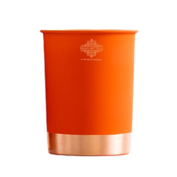 Indian Art Villa Copper Glass with Orange Ombre Silk Print Design, Drinkware, 9.3 oz