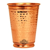Indian Art Villa Copper Hammered Glass with 2 Rings, Drinkware, Brown, 13.5 oz