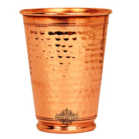 Indian Art Villa Copper Hammered Glass with 2 Rings, Drinkware, Brown, 13.5 oz