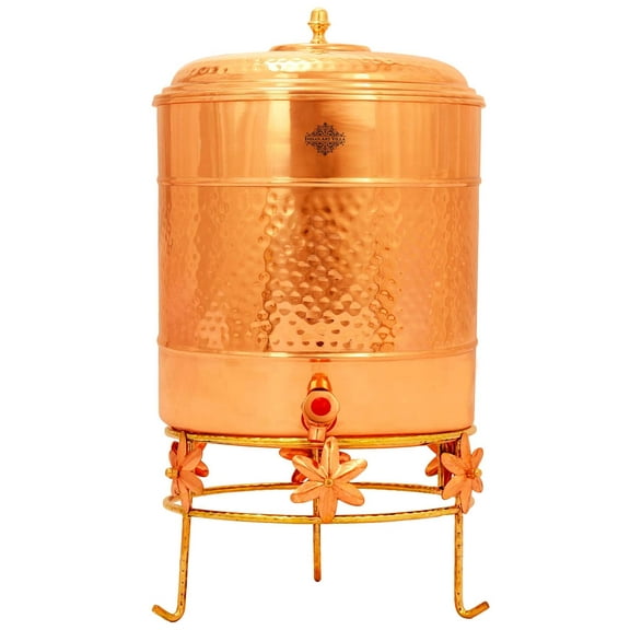 Indian Art Villa Copper Hammered Water Dispenser with Stand - 338 oz, Elegant Hydration Station