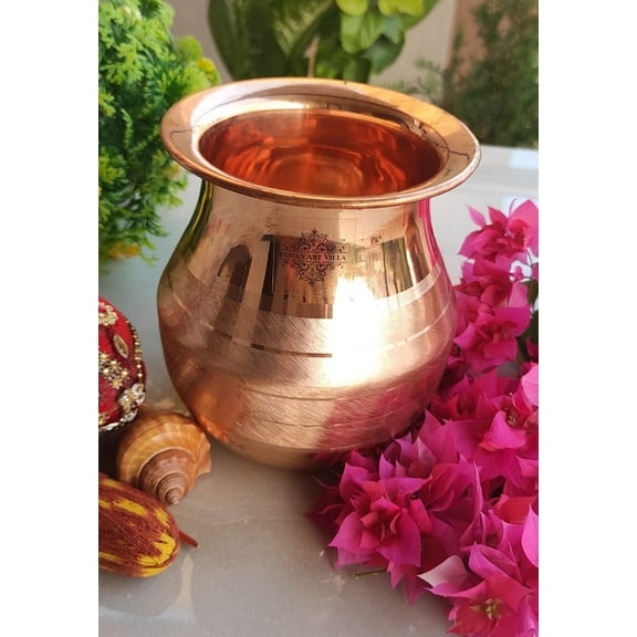 Indian Art Villa Copper Kalash - 23.7 oz, Luxury Shine Water Pot, Elegant Parsi Design