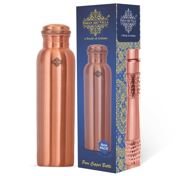 Indian Art Villa Copper Matt Finish Lacquer Coated Bottle, Brown, Drinkware, 25.36 oz