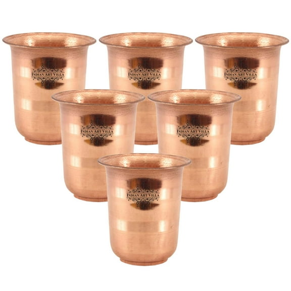 Indian Art Villa Copper Small Water Glass 3.4 oz - Elegant Drinkware for Intimate Gatherings, Set of 6