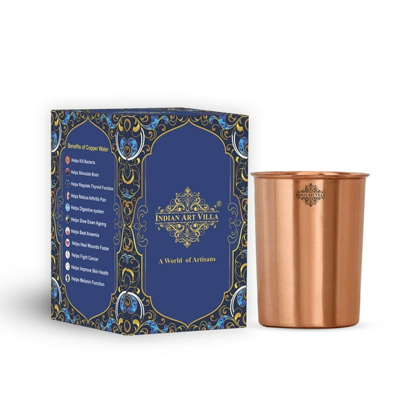 Indian Art Villa Handmade Copper Plain Lacquer Coated Drinking Glass, Brown Finish, Drinkware – 9.3 oz