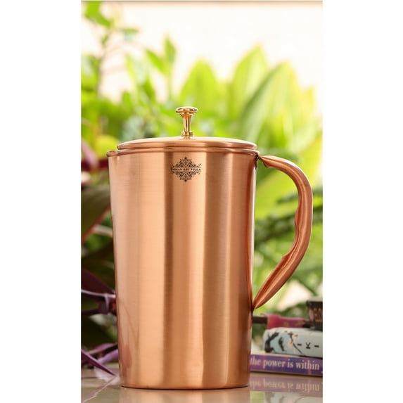 Indian Art Villa Copper Water Jug - 51 oz, Lacquer-Coated Sleek Drinkware