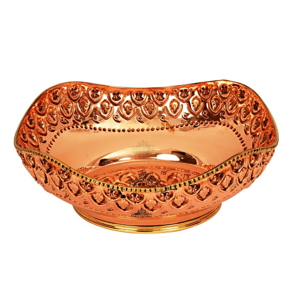 Indian Art Villa Designer Fruit Bowl - Elegant Brass Copper Finish, 8.5" Wide - Decorative Centerpiece