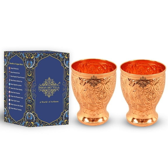 Indian Art Villa Floral Copper Glass - Wide Mouth, 12 oz (Set of 2)