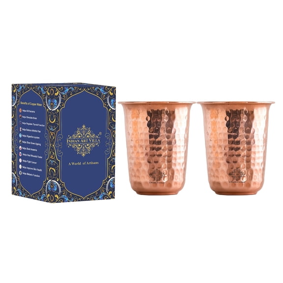 Indian Art Villa Hammer Design Copper Glass, Brown, Drinkware, 10 oz