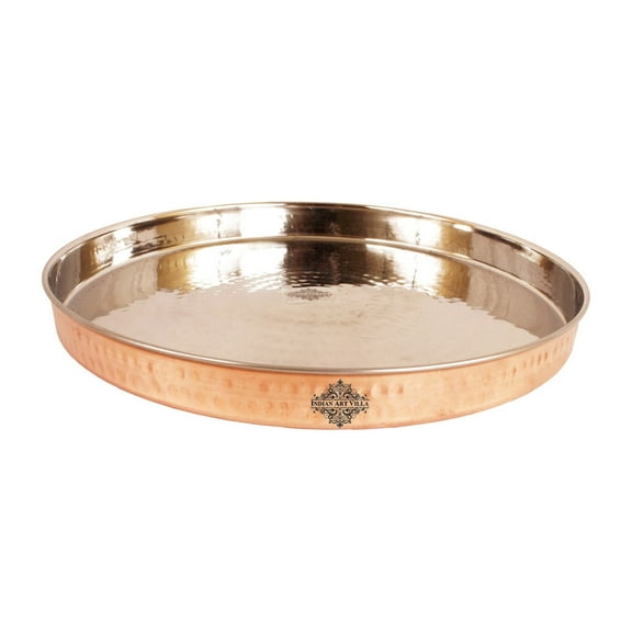 Indian Art Villa Hammered Copper Stainless Steel Dinner Plate - 13 Inch, Set of 1