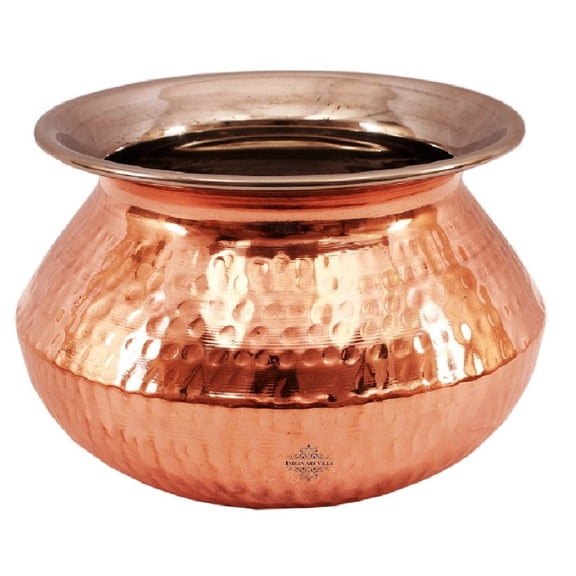 Indian Art Villa Handcrafted Brown and Silver Steel Copper Hammered Design Punjabi Handi, Tableware - 95 oz