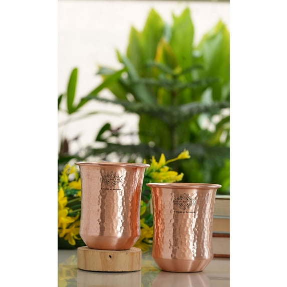 Indian Art Villa Handcrafted Copper Hammered Glass Brown Drinkware, 9.3 oz - Set of 2