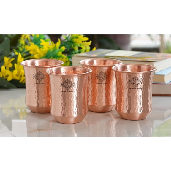 Indian Art Villa Handcrafted Copper Hammered Glass Brown Drinkware, 9.3 oz - Set of 4