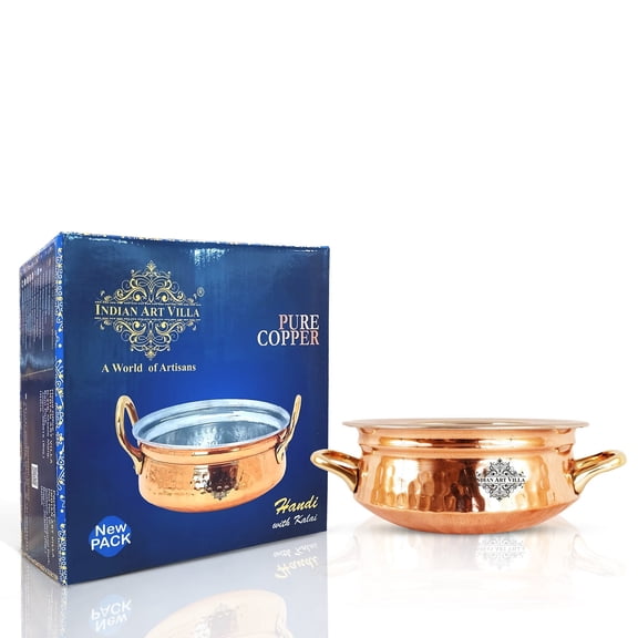 Indian Art Villa Handcrafted Steel Copper Handi Pot - 17 oz, Traditional Serveware & Tableware
