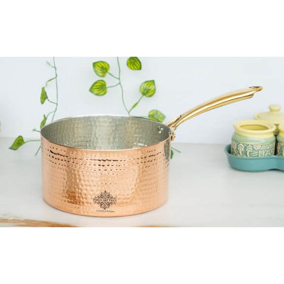 Indian Art Villa Handcrafted Steel Copper Sauce Pan for Cooking & Serving, Brown, 98 oz, Cookware - 4x8 Inches