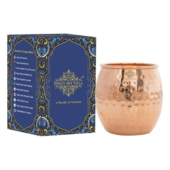 Indian Art Villa Pure Copper Glass/Tumbler for Drinking and Storing Water, 20 Oz Capacity, Drinkware Glass (1 Piece)