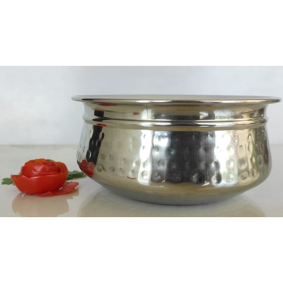 Indian Art Villa Stainless Steel 18 oz Hammered Handi Bowl, 6" Diameter, Elegant Tableware