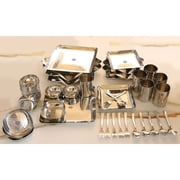 Indian Art Villa Stainless Steel Rectangular Hammered Serving Set - Elegant Tableware for Every Occasion 48-Piece