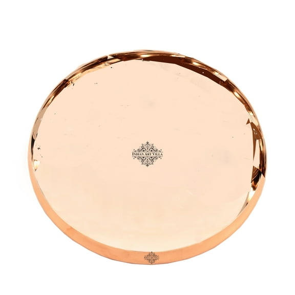 Indian Art Villa Steel Copper Dinner Plate - Curved Design, 13" Diameter