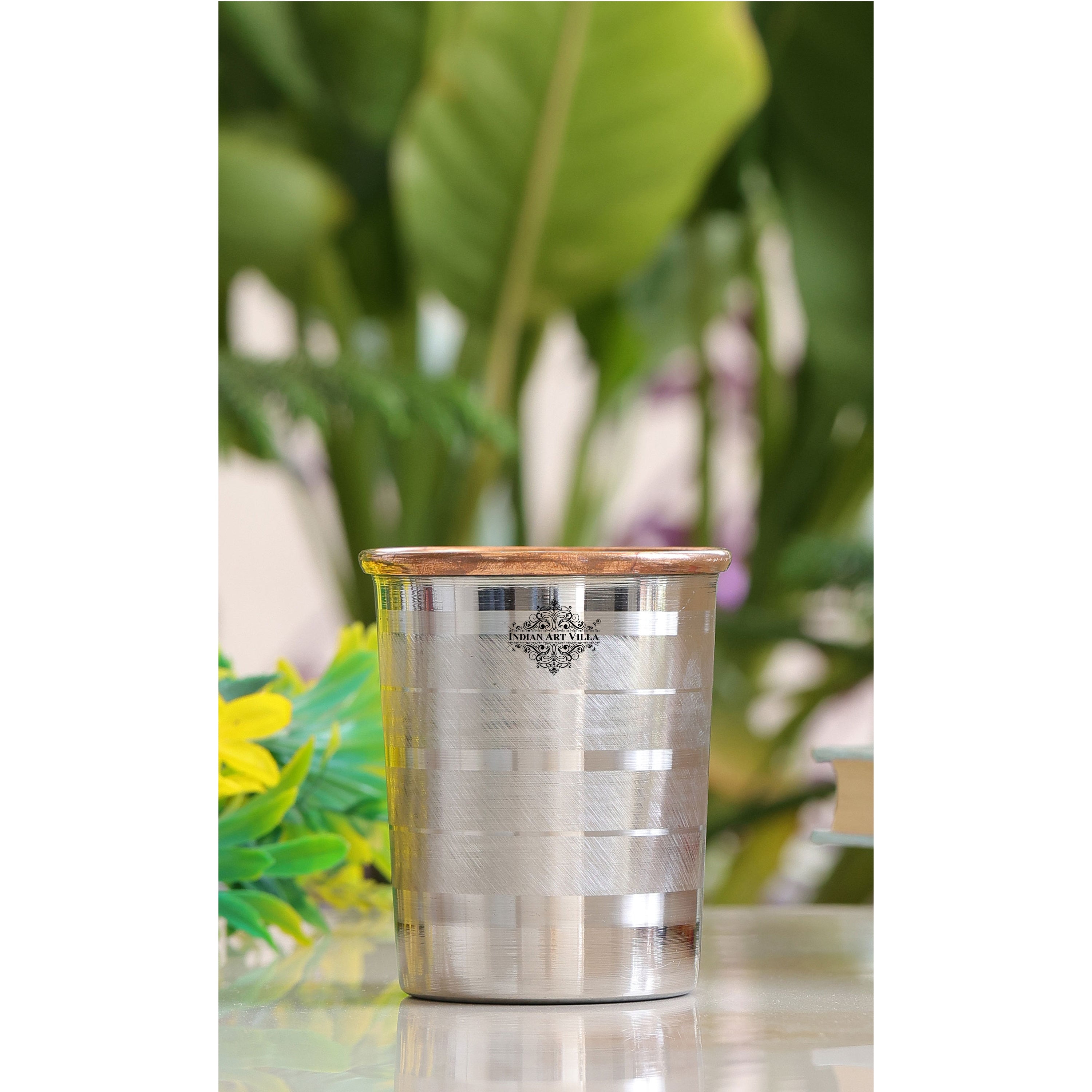 Indian Art Villa Hammered Copper Jug Pitcher (71 Oz) With 4 Glass Tumblers (10 Oz Each) - Drinking Water Set