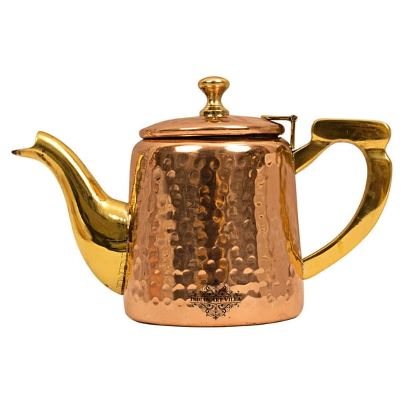 Indian Art Villa Steel Copper Hammered Tea Pot Kettle - 22 oz, with Tin Lining