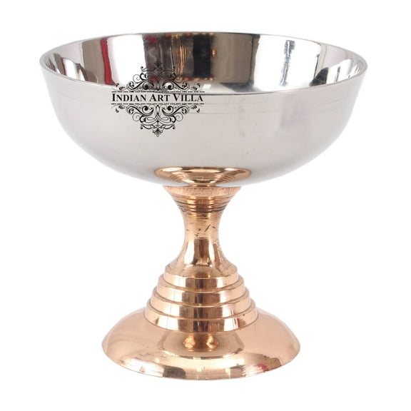 Indian Art Villa Steel Copper Ice Cream Bowl - 3.94" Diameter with Elegant Copper Stand