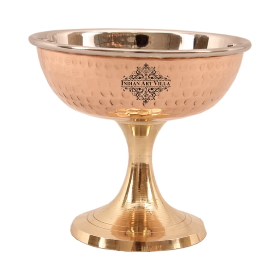 Indian Art Villa Steel Copper Ice Cream Bowl with Brass Stand, Elegant