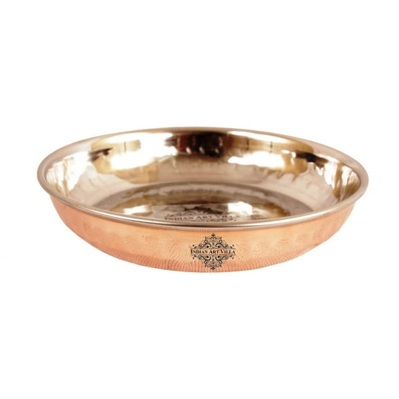 Indian Art Villa Steel Copper Rice Plate with Hammered Design - 4.9" Diameter, Artisanal Tableware