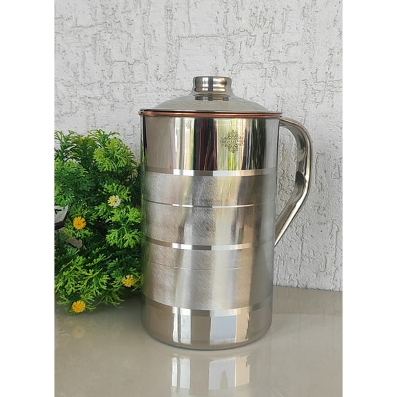 Indian Art Villa Steel Copper Water Jug - 34 oz with Luxury Lining for Serving & Storage