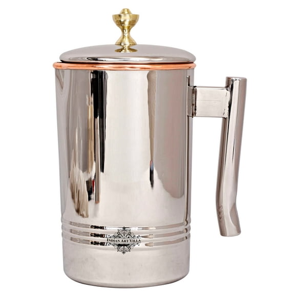 Indian Art Villa Steel Copper Water Jug - Brass Knob, 68 oz, Elegant Drinkware