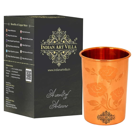 Indian Art Villa Handmade Copper Magic Drinking Glass Tumbler, Brown Finish, Drinkware – 9.3 oz