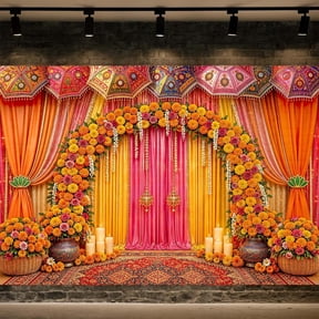 Indian Backdrop, Floral Arch Banner, for Ceremony Wedding Party Decor,7x5FT