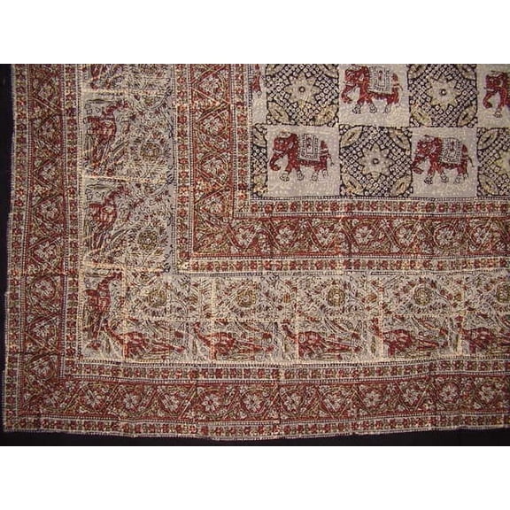 Indian Block Print Cotton Tablecloth 90" x 60" Gray