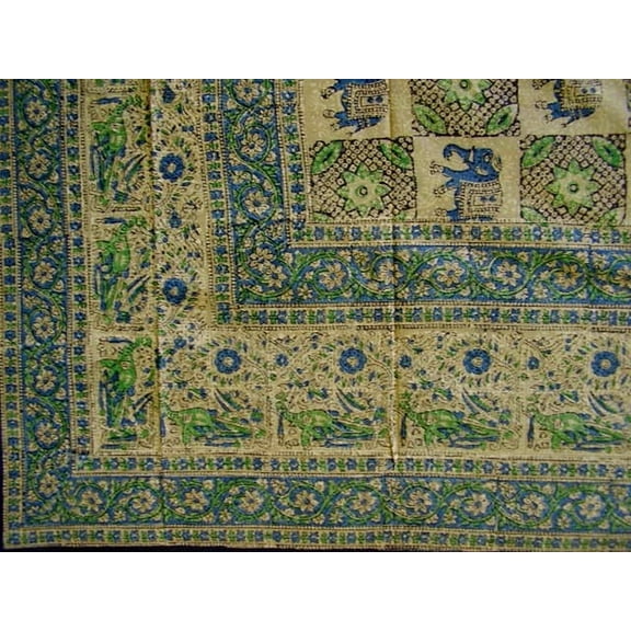 Indian Block Print Cotton Tablecloth 90" x 60" Gray