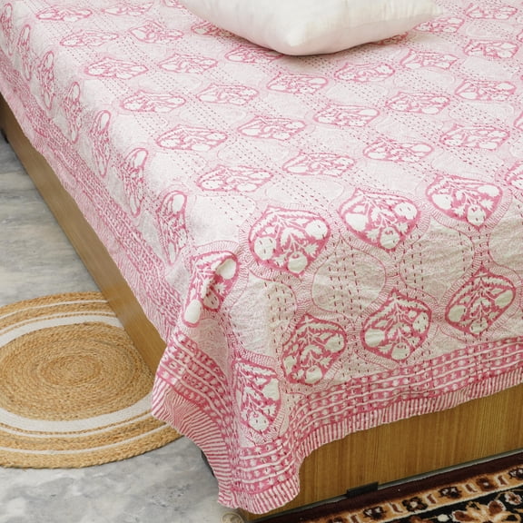OzarkTextile Boho Mughal Boota Pure Cotton Kantha Quilts, King - Handmade