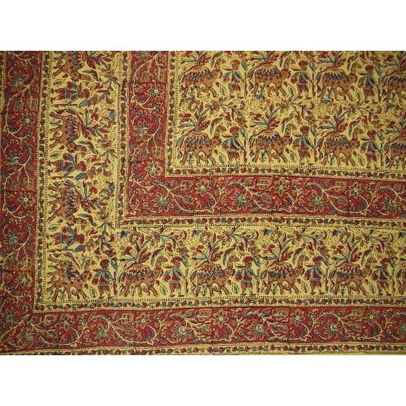 Indian Block Print Tapestry Cotton Spread 106" x 72" Twin Yellow