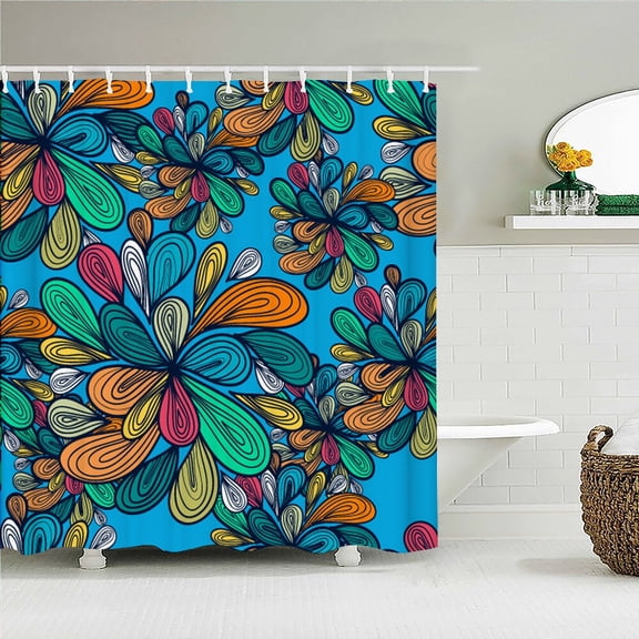 Indian Bohemian Fabric Shower Curtain Bathroom Curtains Boho Mandala Waterproof Fabric Bath Screen Bathtub Decor with 12