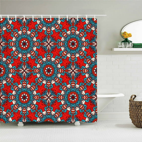 Indian Bohemian Style Printed Fabric Shower Curtains Waterproof Bathroom Curtain 180X180cm Bathroom Decor with 12