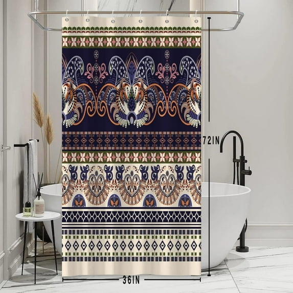 Indian Bohemian Style Shower Curtains Colorful Boho Pattern Chic Paisley Floral Print Modern Bathroom Decor Waterproof Polyester Fabric 36x72 Inch Shower Curtains Sets with Hooks