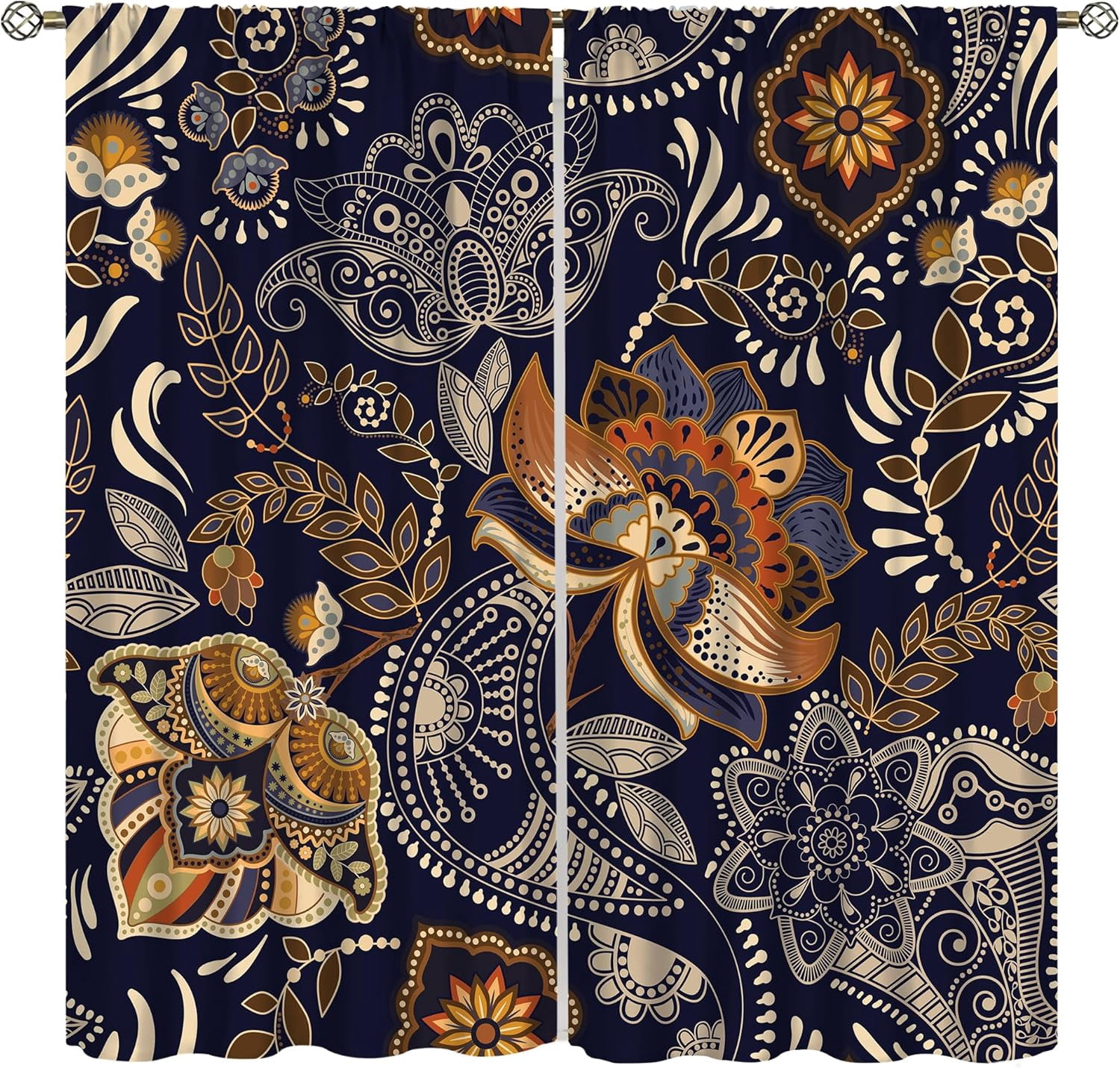 Indian Boho Curtains, Mandala Design Colorful Boho Floral Paisley Curtains, Bedroom Living Room Blackout Decorative Curtains, 2 Panel Set, 42X84x2 Inch.