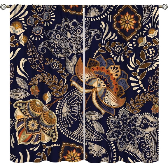 Indian Boho Curtains, Mandala Design Colorful Boho Floral Paisley Curtains, Bedroom Living Room Blackout Decorative Curtains, 2 Panel Set, 84x84 Inch.