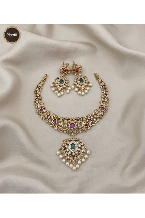Indian Bollywood Bridal Jewelry Set Ethnic Gold Plated Necklace & Earrings - Ruby Green Stone Bridal Jewelry